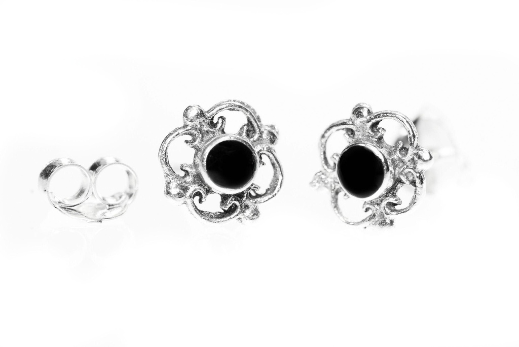 [ost35] Ohrstecker 'Mittelalterliche Ornamentik Onyx' Sterling Silber 925 - Schmuck für Mittelalter, Reenactment und Larp
