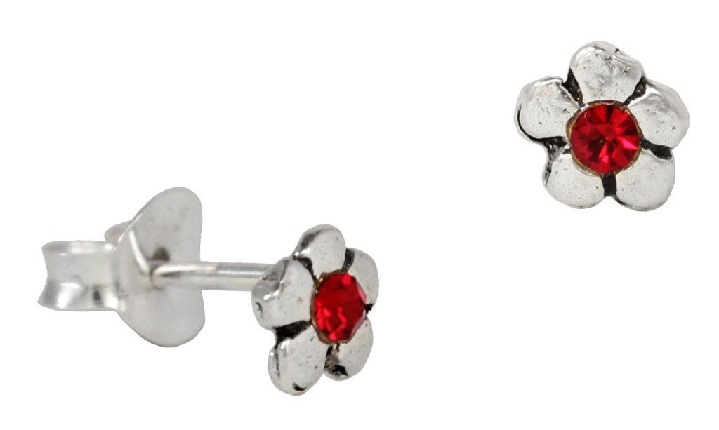 [ost78-2] Ohrstecker 'Lamina Blume Rot' Sterling Silber 925 - Schmuck für Mittelalter, Reenactment und Larp