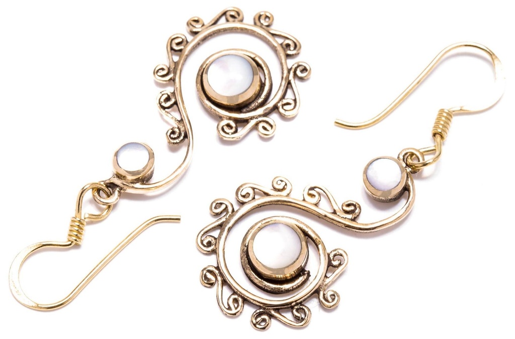 [Ohb556-2] Ohrhänger 'Amina Spirals Perlmutt' Bronze Schmuck für Mittelalter, Reenactment und Larp