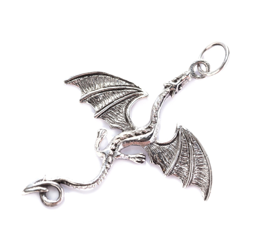 [ad26] Wikinger Drachen-Anhänger FAFNIR aus 925er Silber – Der fliegende Drache als Symbol für Macht und Weisheit (5,4 cm)