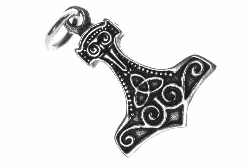 [at37] Thorshammer Mjölnir Anhänger 'Thoras - Thorhammer mit Doppelspiralen' aus Silber 925 - Mittelalter, Larp, Reenactment Schmuck