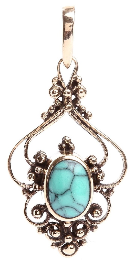 [Asb30-4] Schmuck Anhänger Salia mit Türkis 3,3 cm – Bronze – Mystisches Amulett für Schutz und Weisheit