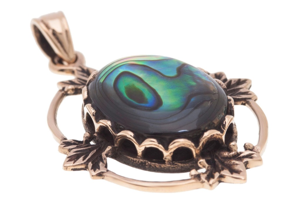 [Asb302-2] Amulett, Anhänger 'Maina - Abalone-Pauamuschel' aus Bronze - Mittelalter, Larp, Reenactment Schmuck