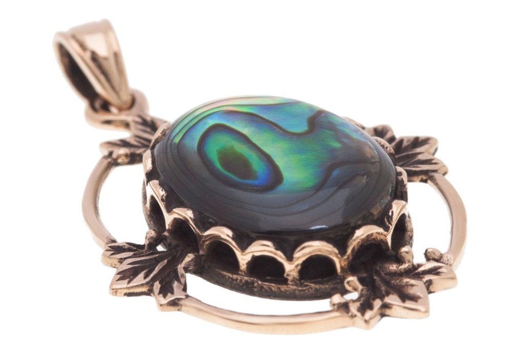 Schmuck Anhänger Maina mit Pauamuschel 3,7 cm – Bronze – Mystisches Amulett der römischen Antike