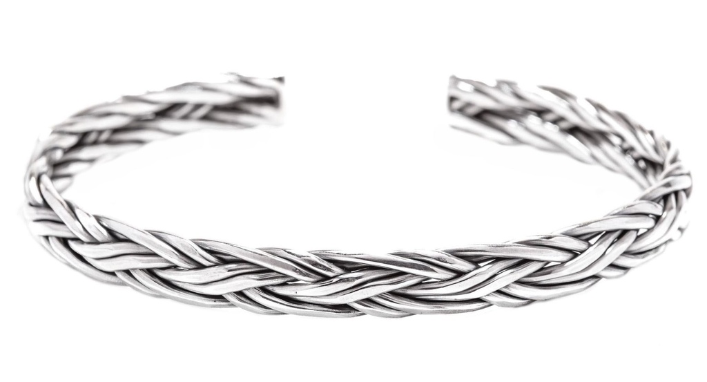 [arm17] Silber Armreif 'Ragnarök' Wikinger Flechtwerk - Bronze- und Silberschmuck für Reenactment, LARP und Fantasie