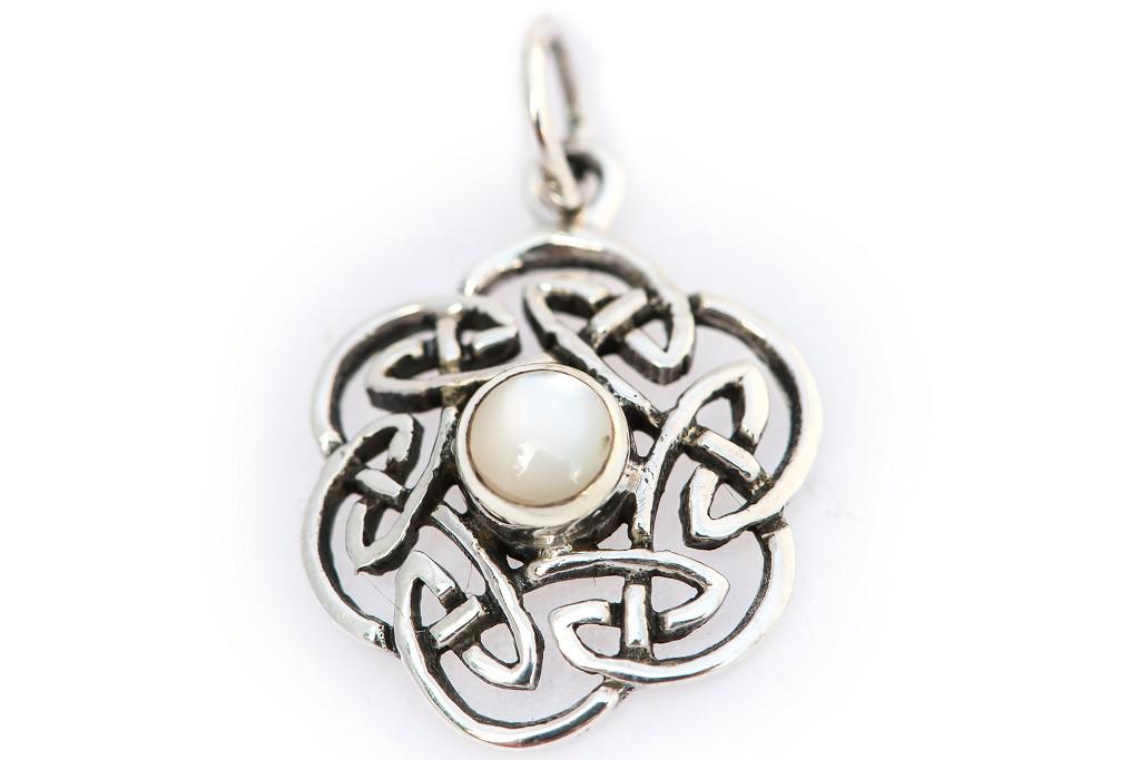 [WK2015-Ac125-2] NUADA Schmuck-Anhänger – Keltischer Knoten mit Perlmutt aus Silber 925 (2,5 cm)