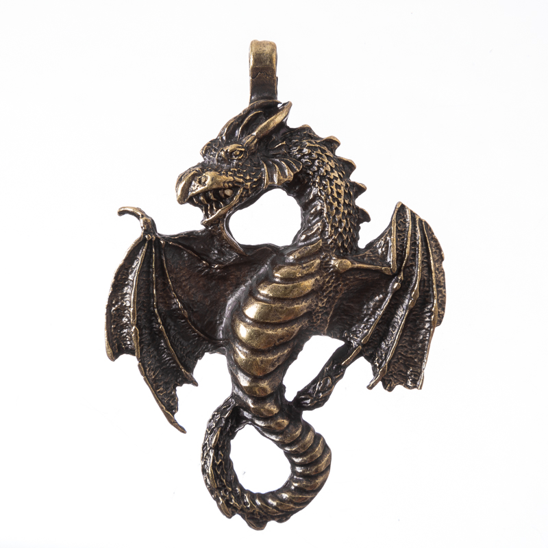 [P-5176-2] Anhänger Nordischer Drache – Messingfarbener Drachenschmuck 58 mm
