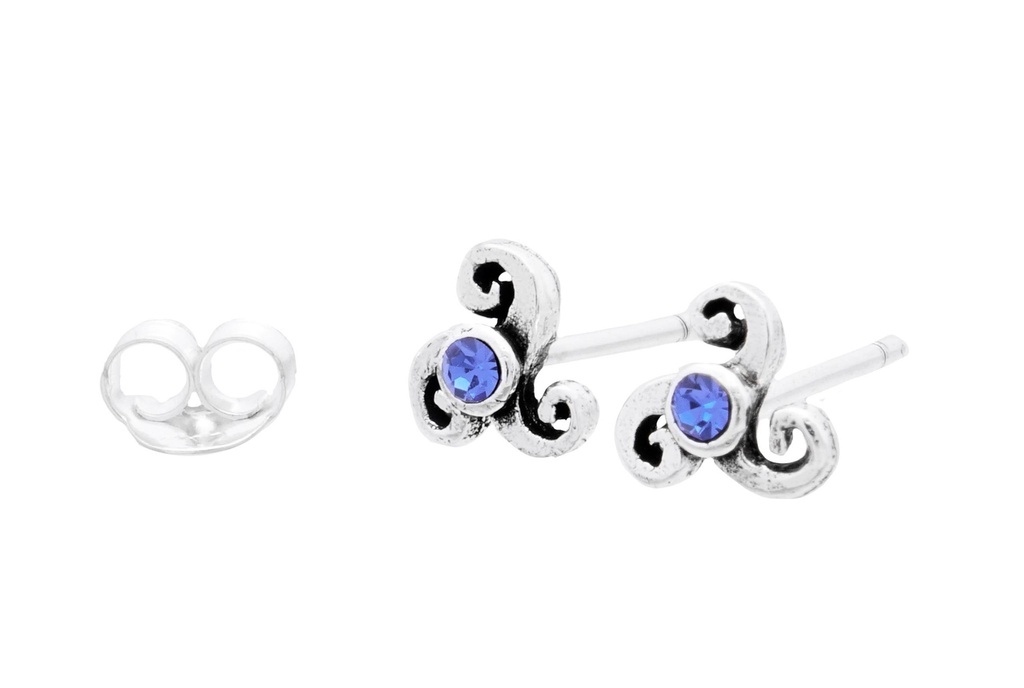 Ohrstecker Liza aus Silber – Keltische Triskele Ohrringe 925er mit blauen Kristallen 6 mm