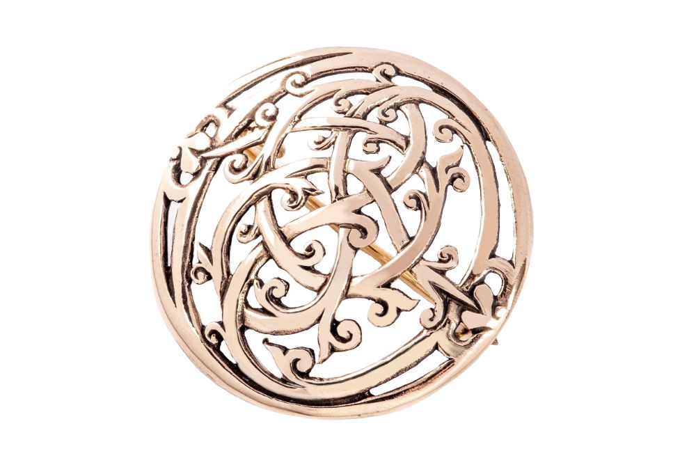 [fb7] Wikinger Fibel Brosche "Urnes" aus Bronze – Scheibenfibel mit Ornamentik 3,6 cm