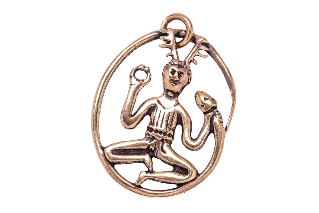 [acb504] Keltisches Amulett, Anhänger 'Cerunnos' aus Bronze- Mittelalter, Larp, Reenactment Schmuck