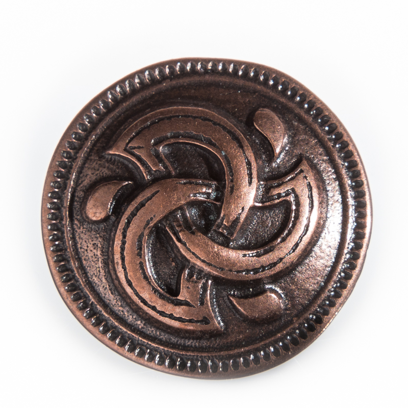 [KN-302-4] Keltischer Knopf Wasser-Triskele kupferfarben – 22 mm Zierknopf für Umhang, Mantel & Tunika