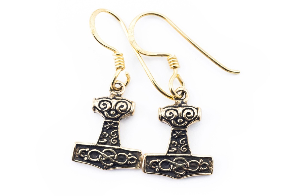 [ohb69] Ohrhänger 'Thors Hammer' Bronze Schmuck für Mittelalter, Reenactment und Larp