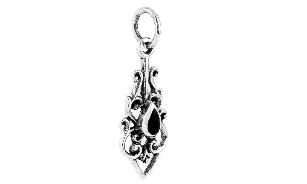 [WK2015-as46] Schmuck-Anhänger DANIA 2,6 cm – Mittelalterliches Amulett mit Onyx aus 925er Silber für Schutz & Klarheit