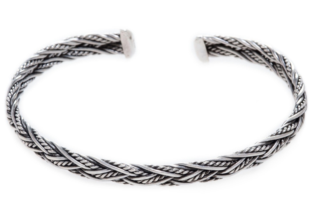 [arm7] Silber Armreif 'Heimdall' Wikinger Flechtwerk - Bronze- und Silberschmuck für Reenactment, LARP und Fantasie