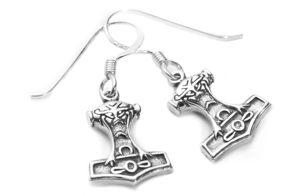 [oh70] Ohrhänger 'Mjölnir Thorshammer' Silber 925 -  Schmuck für Mittelalter, Reenactment und Larp