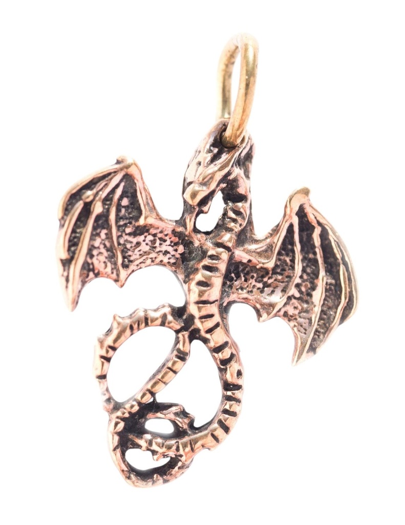 [adb30] Drachen Amulett, Anhänger 'Kleiner Feuerdrache' aus Bronze - Mittelalter, Larp, Reenactment Schmuck