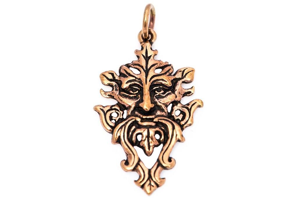 [amb558] Anhänger 'Green Man' Cerunnos Waldgott Bronze Schmuck