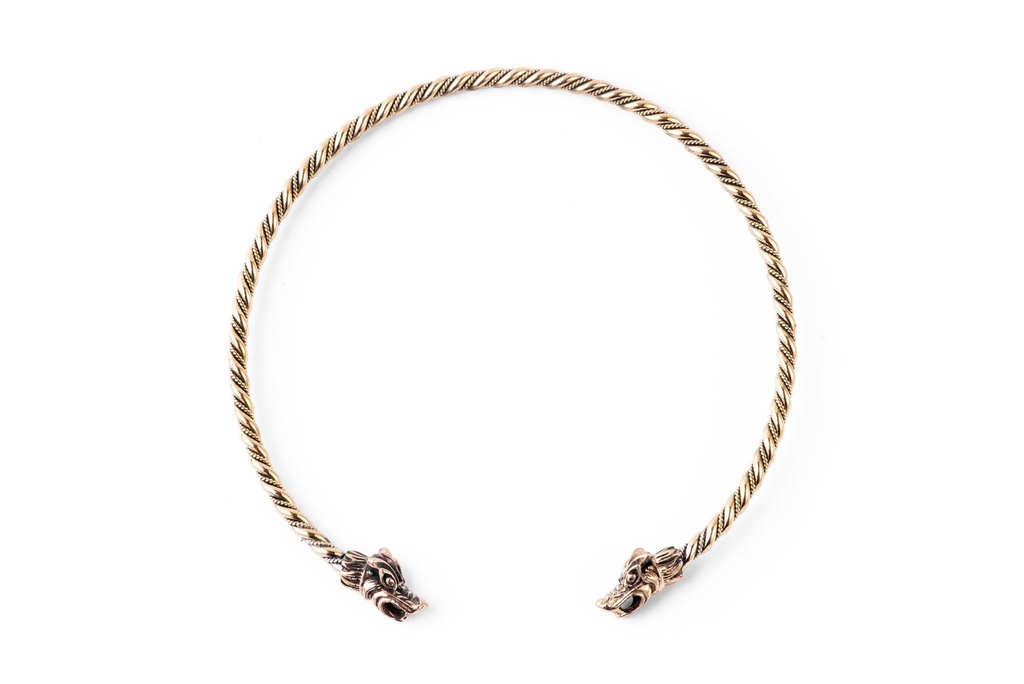 Halsreif Paragon Torques aus Bronze – Wikinger Halsschmuck Ø 15 cm für Männer mit Tierköpfen