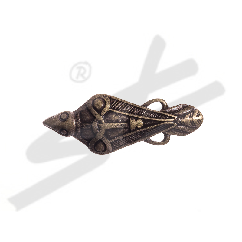 [A-5256-21] Wikinger-Brosche „Keltischer Rabe“ messingfarben – ZAMAK-Gewandverschluss für LARP & Reenactment