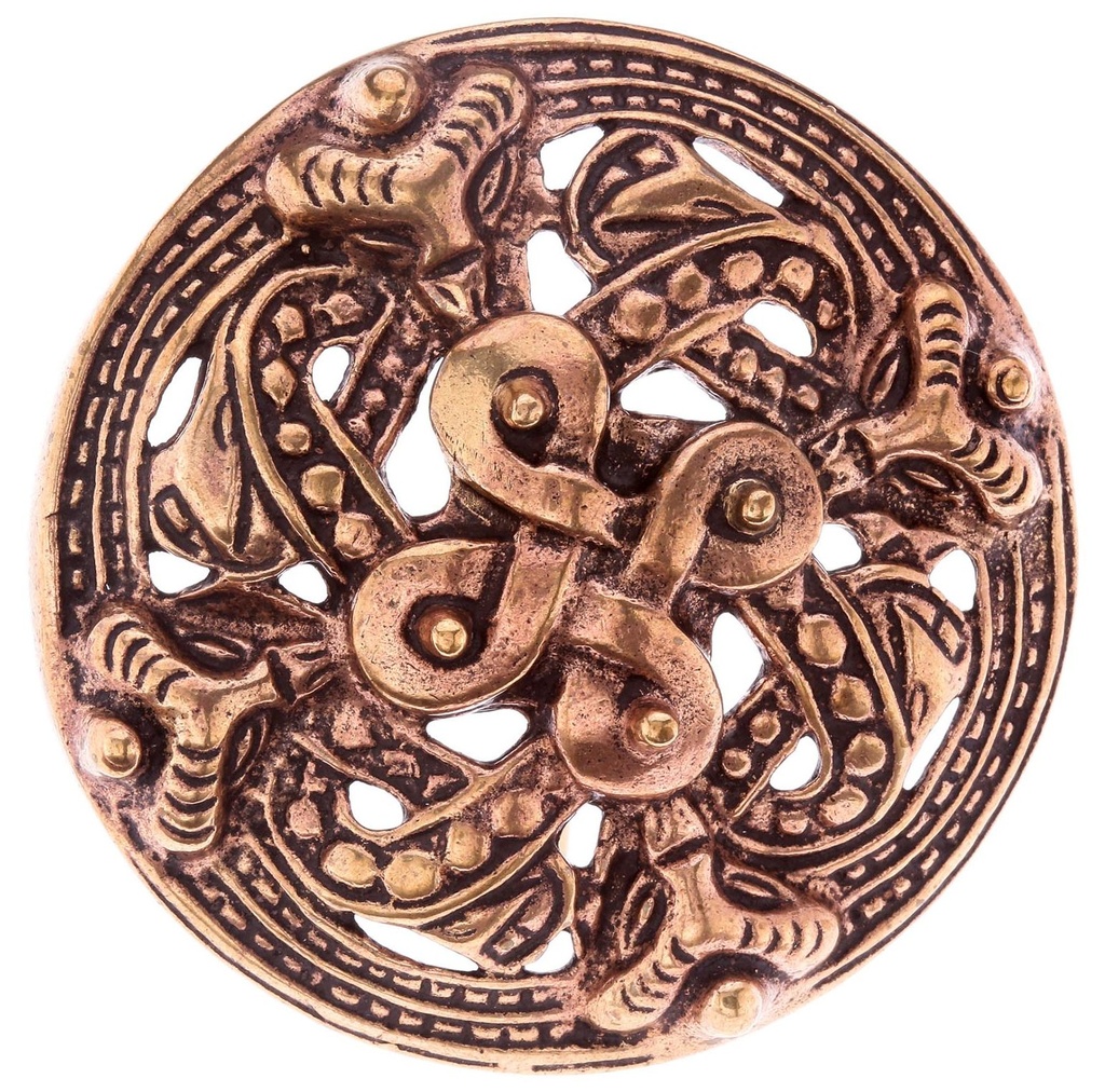 Fibel Brosche 'Wikinger Fibel - Vier Elemente' aus Bronze - Mittelalter, Larp, Fantasy Schmuck