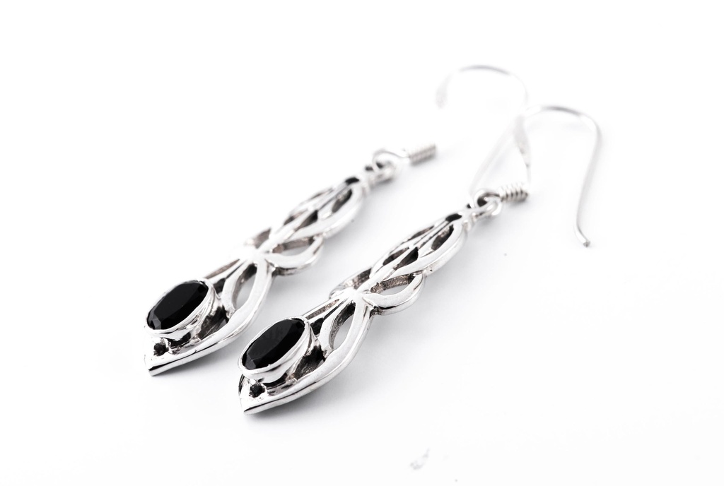 [Oh15-2] Ohrhänger 'Áine Celtic Schwarzer Kristall' Silber 925 -  Schmuck für Mittelalter, Reenactment und Larp