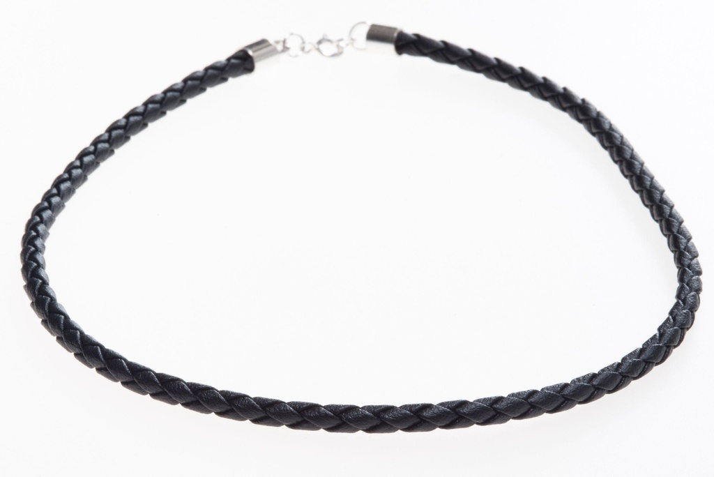 [AL5-2] Geflochtenes Lederband RAGNA – 45 cm schwarzes Halsband mit Silberverschluss