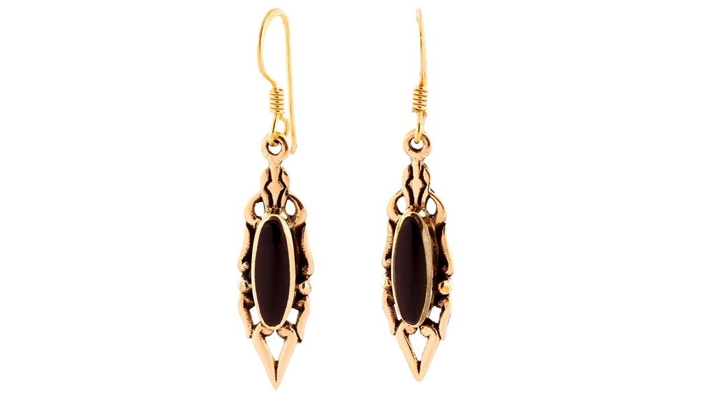 Ohrhänger Annea mit Onyx aus Bronze – Mittelalterlicher Schutzstein Ohrschmuck 4,4 cm
