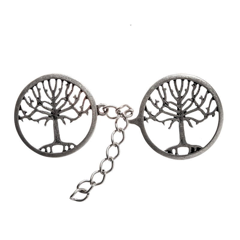[V-114-1] Weltenbaum-Verschluss „Yggdrasil“ – Silberfarbener Mantelverschluss mit Weltenesche-Motiv