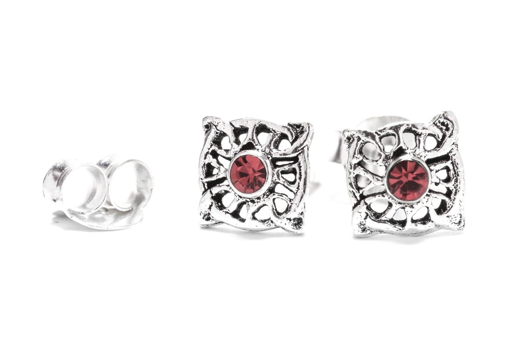 [ost72-2] Ohrstecker 'Celtic Vier Elemente Rot' Sterling Silber 925 - Schmuck für Mittelalter, Reenactment und Larp