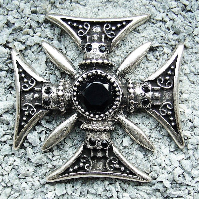 [N-205-1] Achat Skull-Cross, silberfarbener Beschlag