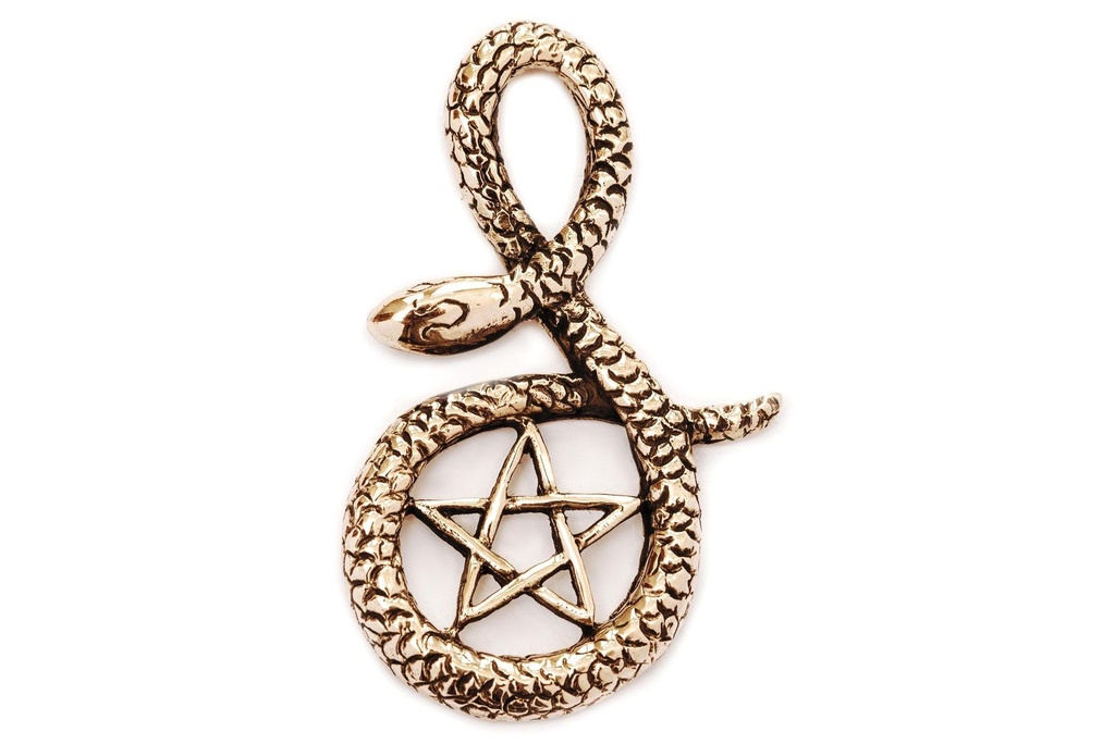 [amb510] Amulett, Anhänger 'Schlange mit Pentagramm' aus Bronze - Mittelalter, Larp, Fantasy Schmuck