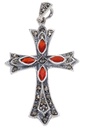 Mittelalter Kreuz, Anhänger 'Iara - Roter Kristall' aus Silber 925 - Mittelalter, Larp, Reenactment Schmuck