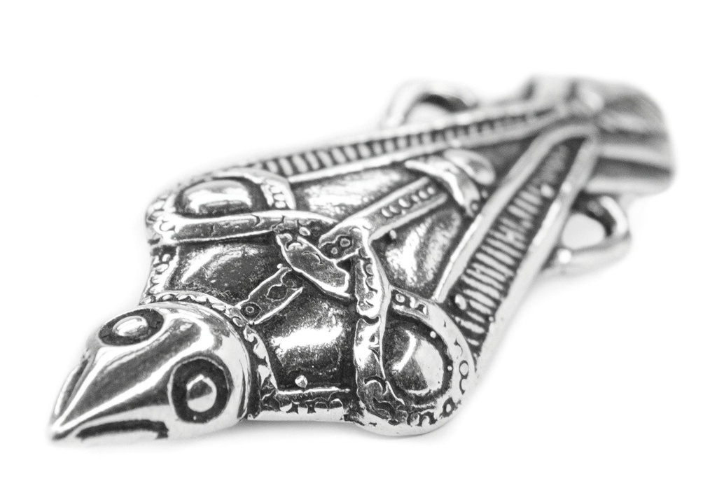 [br19] Wikinger Fibel Brosche "Munin" aus Silber 925 – Odins Rabe als Gewandschmuck 5 cm