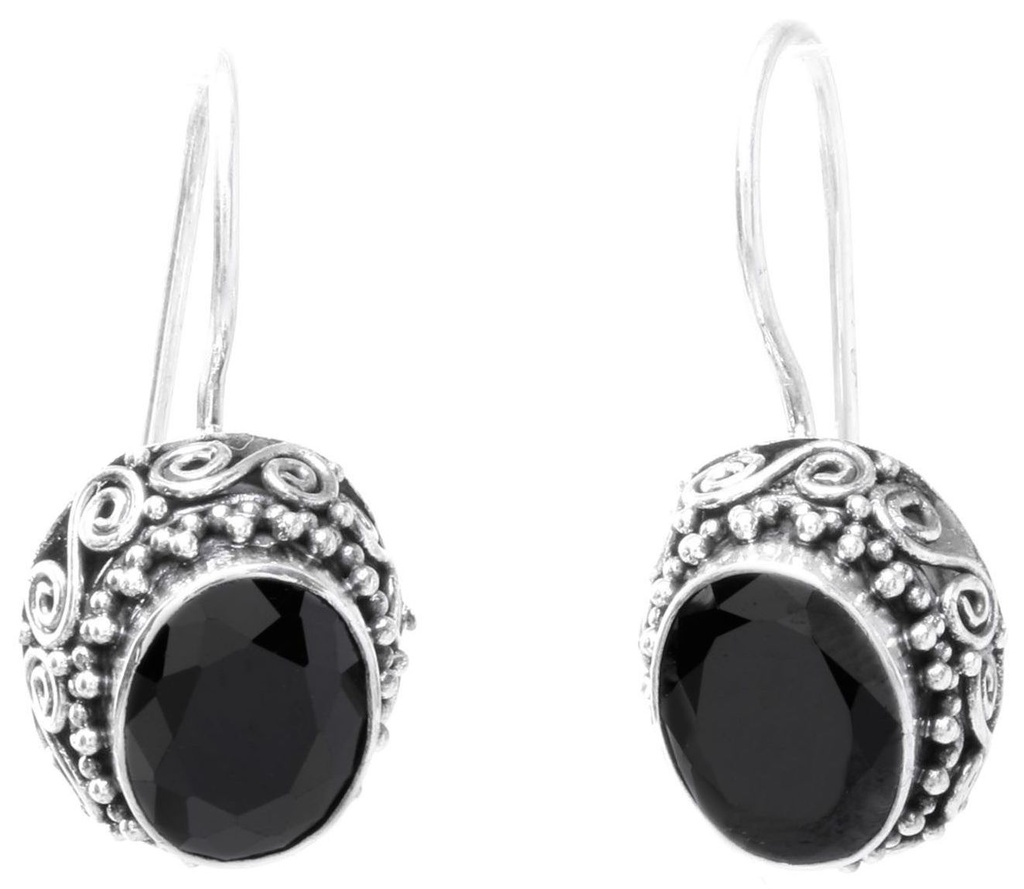[Oh54-2] Ohrhänger 'Funkeln in der Nacht, Schwarz' Silber 925 -  Schmuck für Mittelalter, Reenactment und Larp