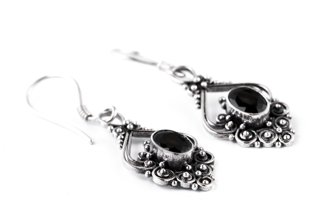 [Oh83-4] Ohrhänger 'Salia Schwarzer Kristall' Silber 925 -  Schmuck für Mittelalter, Reenactment und Larp