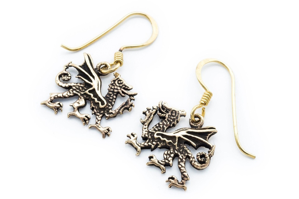 [ohb545] Ohrhänger 'Walisischer Feuerdrache' Bronze Schmuck für Mittelalter, Reenactment und Larp