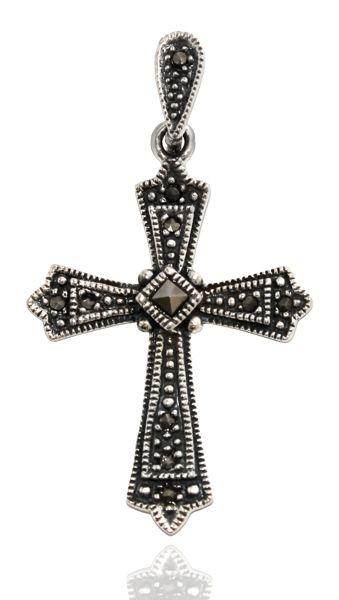 [ak30] Mittelalter Kreuz, Anhänger 'Kreuz mit Markasitsteinchen' aus Silber 925 - Mittelalter, Larp, Reenactment Schmuck
