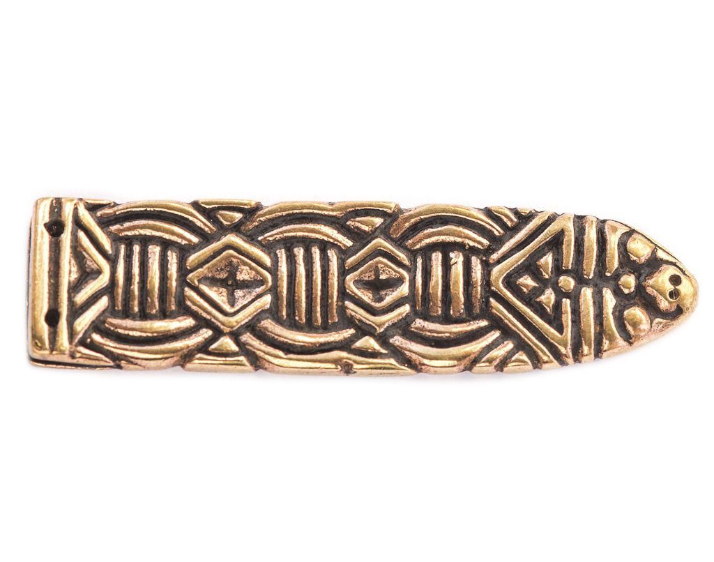 [fb86] Mittelalter Gürtelspitze „Athor“ aus Bronze – Gürtelabschluss 4,6 cm mit Ornamentik 