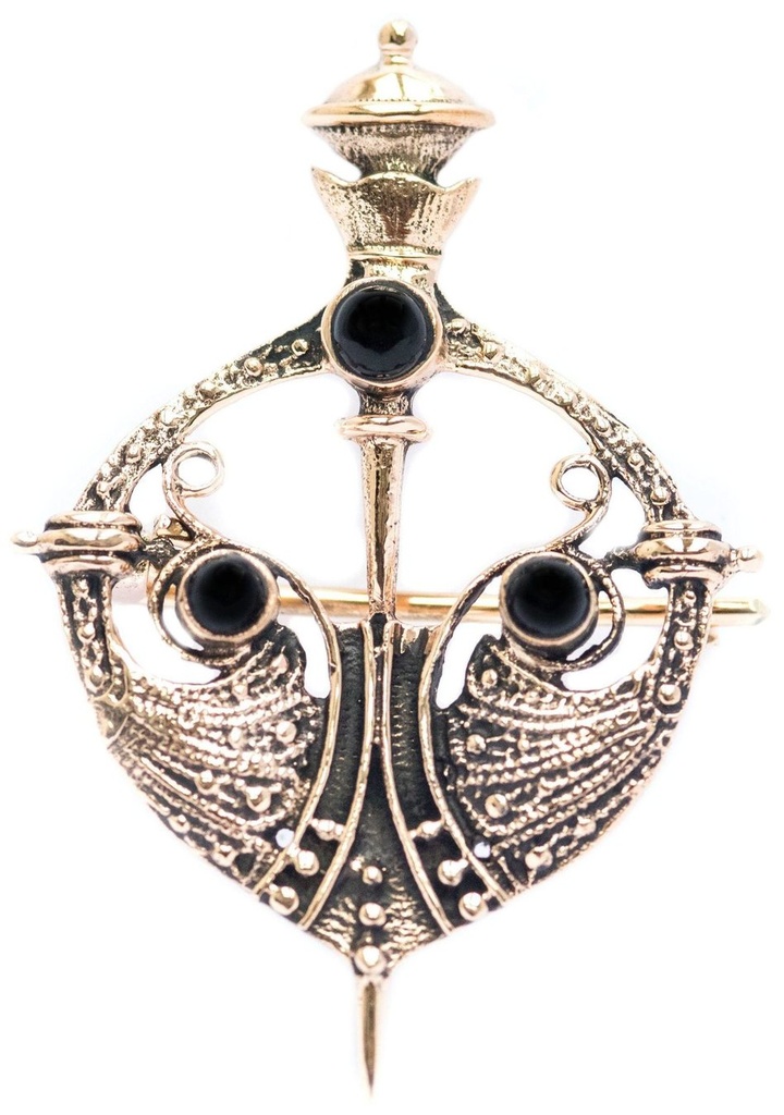 [fb45] Fibel Brosche 'Arnora - Schwert mit Onyx' aus Bronze - Mittelalter, Larp, Fantasy Schmuck