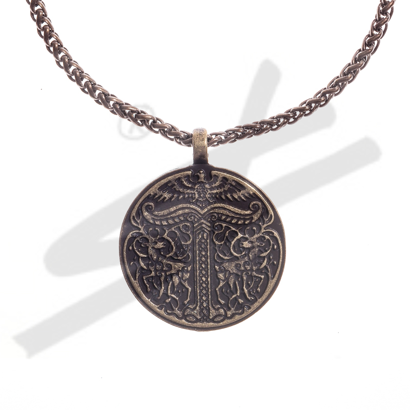 [PK-5110-21] Halskette „Irminsul mit Hirschen & Adler“ – Altmessingfarbener Weltenbaum-Anhänger