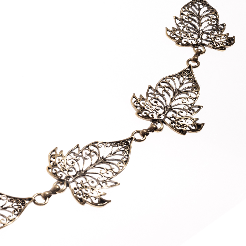 [CY-5327-2] Y-Hüftkette „Elfenblatt“ messingfarben – ZAMAK-Fantasygürtel mit 12 Conchas für LARP & Gewandung