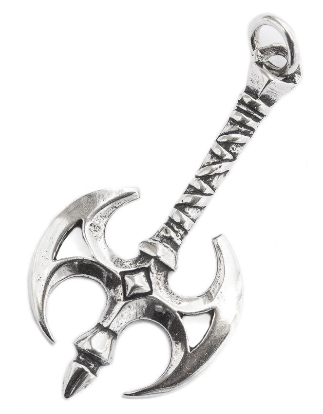 [am4] Amulett, Anhänger 'Ivar - massive Doppelaxt' aus Silber 925 - Mittelalter, Larp, Fantasy Schmuck