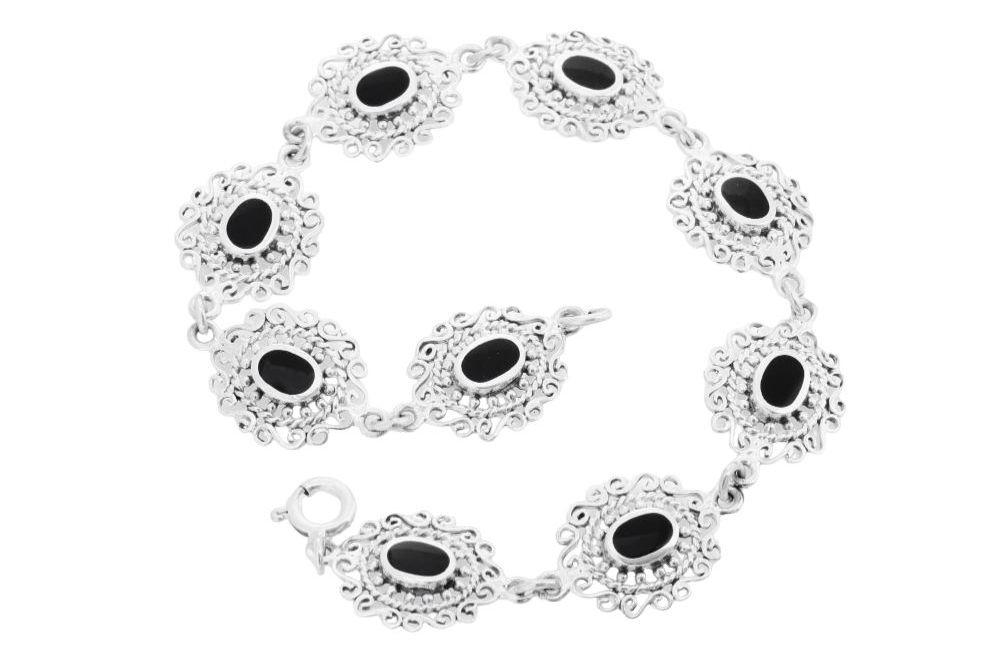 SINA Armkette aus Silber mit Onyx – Mittelalterliches Damen-Armband 19 cm