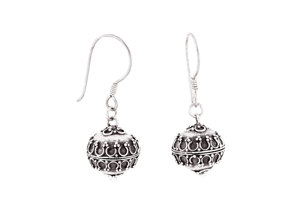 Schmuck Ohrhänger Iris Kugel mit Ornamentik 2,3 cm – Silber 925 – Filigrane Mittelalter-Ohrringe 