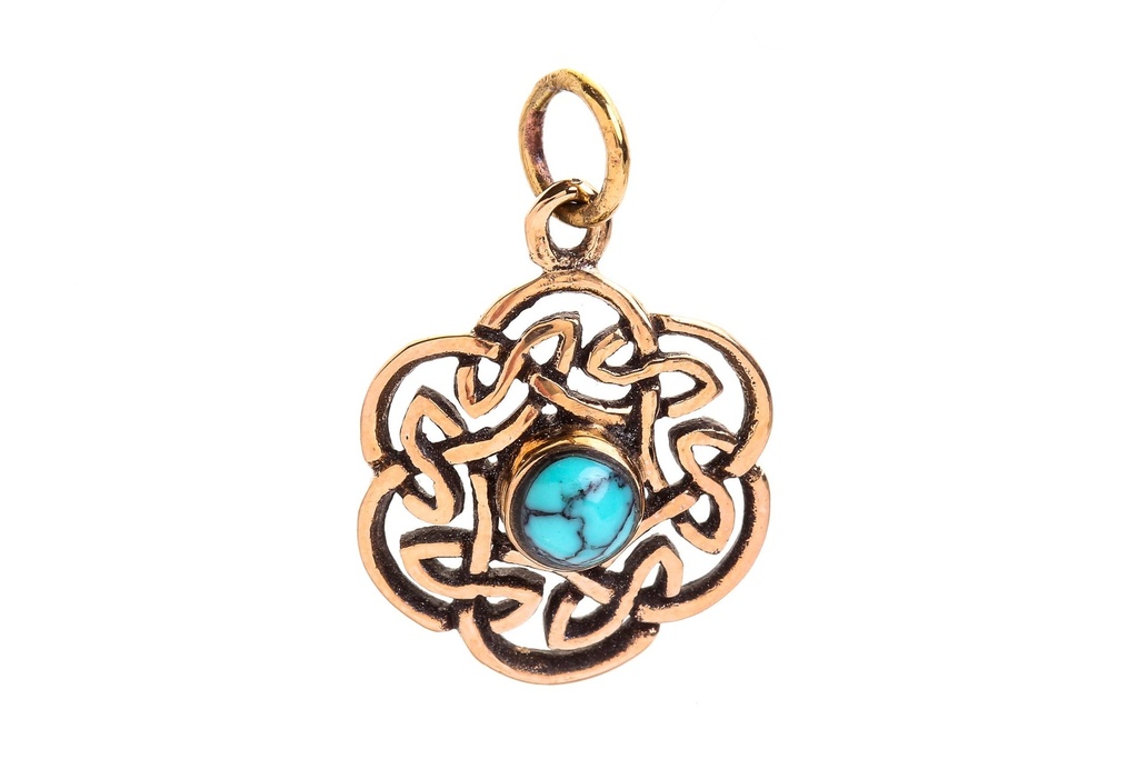 [Acb523-3] Keltisches Amulett, Anhänger 'Nuada mit Türkis' aus Bronze- Mittelalter, Larp, Reenactment Schmuck