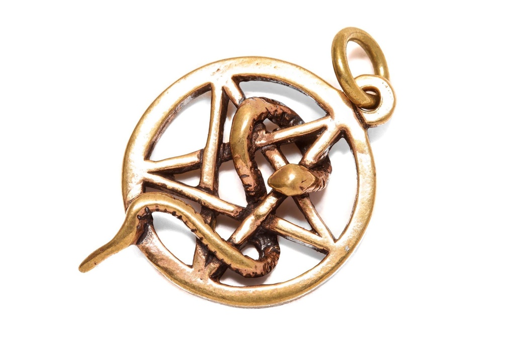 [amb68] Amulett, Anhänger 'Mandara - Pentagramm und Schlange' aus Bronze - Mittelalter, Larp, Fantasy Schmuck