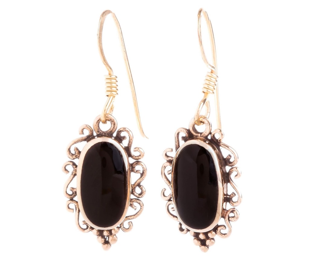[ohb557] Ohrhänger 'Carnia Onyx' Bronze Schmuck für Mittelalter, Reenactment und Larp