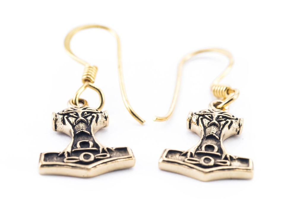 [ohb70] Ohrhänger 'Thorshammer' Bronze Schmuck für Mittelalter, Reenactment und Larp