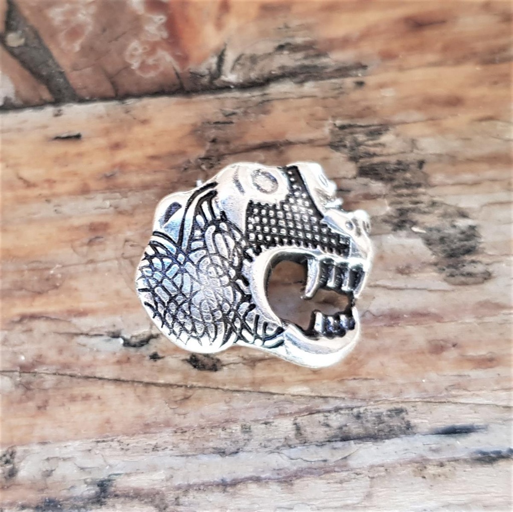 Zierniete „Oseberg-Drache klein“ – Silberfarbener Drachenkopf nach rechts blickend