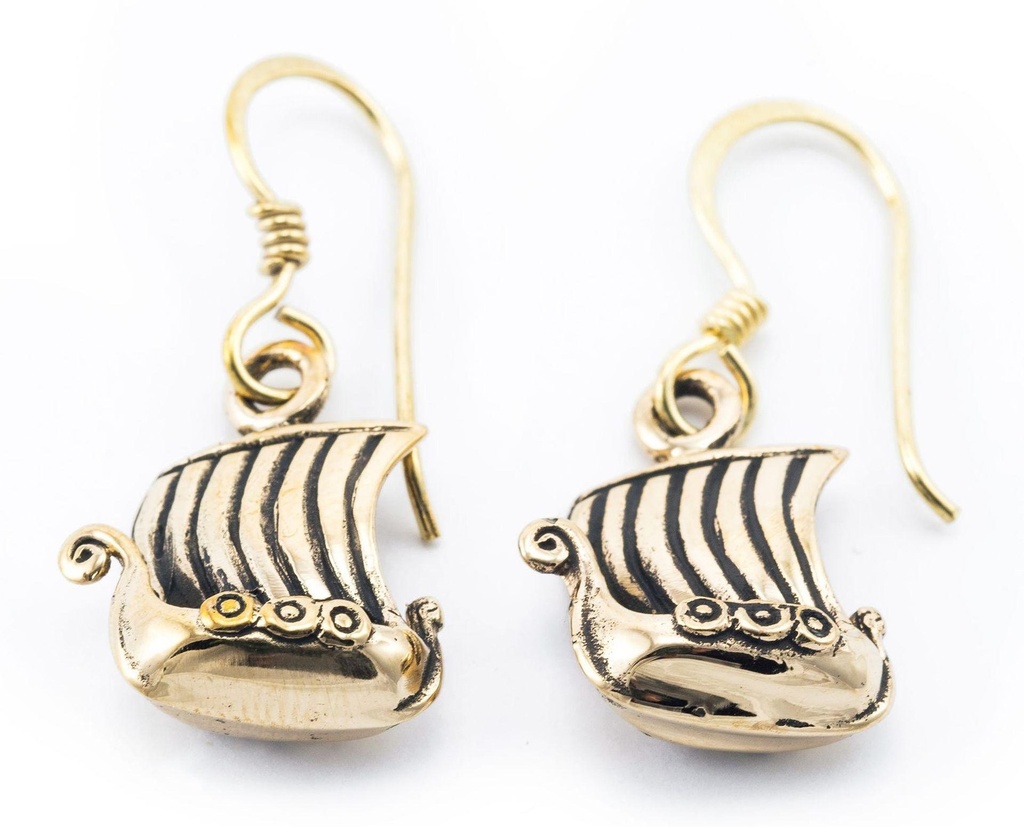 [ohb503] Ohrhänger 'Árvakur Wikingerboot' Bronze Schmuck für Mittelalter, Reenactment und Larp